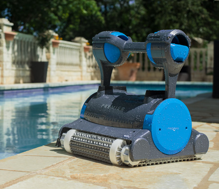 Dolphin robotic pool cleaner poolside