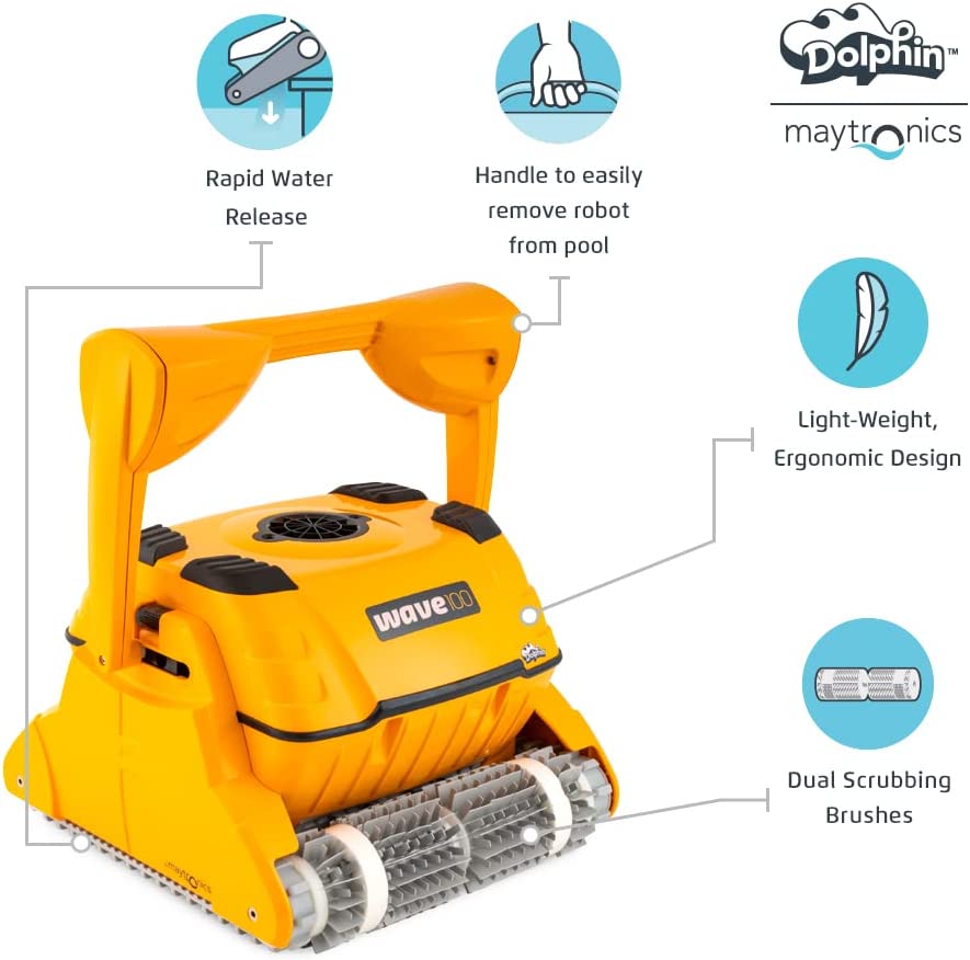 Dolphin Wave 100 handle, rapid water release and dual scrubbing brushes